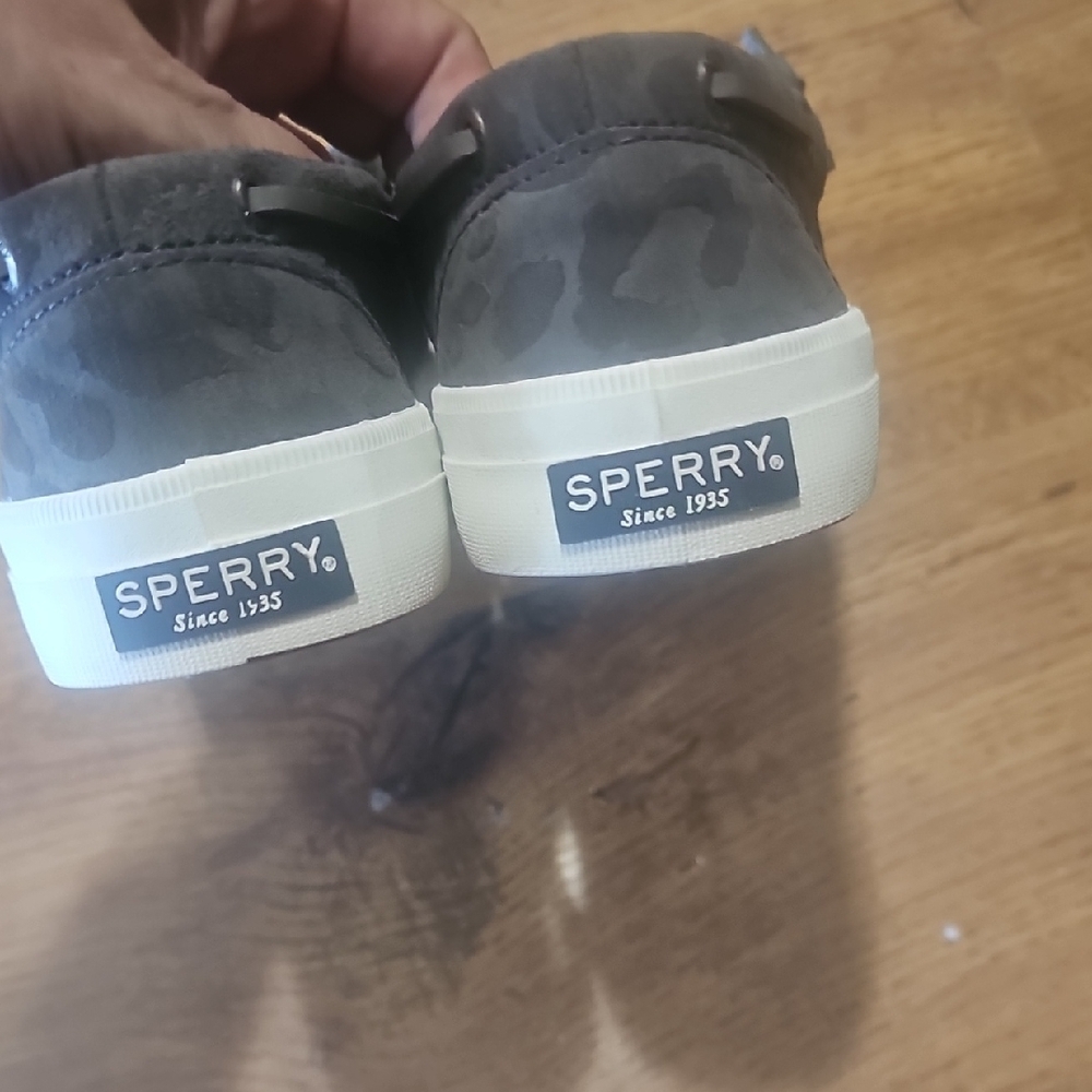 Sperry Charcoal Leopard Print Boat Shoes - Picture 3 of 5